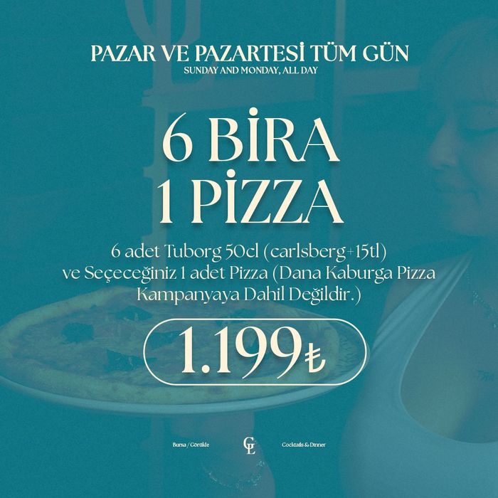 6 × 50 cl Tuborg beers and 1 pizza of your choice