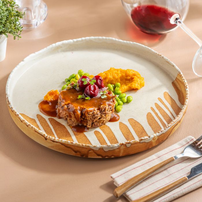 Pulled beef with sour cherry and demi-glace sauce